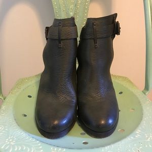 Free People Army Green Leather Block Heel Boot